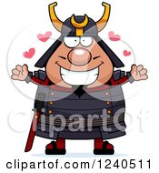 Clipart Of A Loving Samurai Warrior With Open Arms And Hearts Royalty Free Vector Illustration