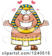Clipart Of A Loving Ancient Egyptian Pharaoh With Open Arms And Hearts Royalty Free Vector Illustration by Cory Thoman