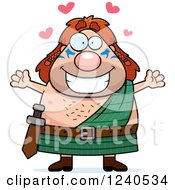 Clipart Of A Loving Celt Man With Open Arms And Hearts Royalty Free Vector Illustration