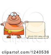 Poster, Art Print Of Happy Chubby Buddhist Man With A Scroll Sign