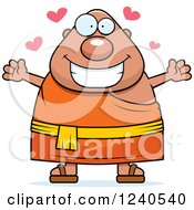 Clipart Of A Loving Chubby Buddhist Man With Open Arms And Hearts Royalty Free Vector Illustration