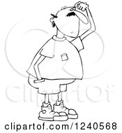 Clipart Of A Black And White Man Scratching His Head Royalty Free Vector Illustration by djart