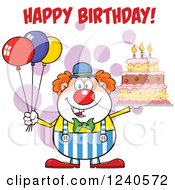 Poster, Art Print Of Happy Clown With Colorful Balloons And A Cake With Happy Birthday Text