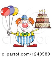 Poster, Art Print Of Happy Clown With Colorful Balloons And A Birthday Cake