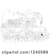 Poster, Art Print Of Black And White Happy Rabbit Driving An Easter Train