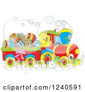 Poster, Art Print Of Yellow Chick Driving A Train With Easter Eggs