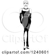 Clipart Of A Black And White Formal Lady In A Dress Royalty Free Vector Illustration by pauloribau
