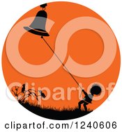 Silhouetted Boy Ringing A Bell Over Crows In An Orange Circle