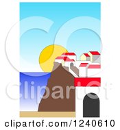 Clipart Of A Sunset And Coastal City Royalty Free Vector Illustration by pauloribau