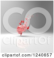 Clipart Of A 3d Crumbling Red Brain Over Gray Shading Royalty Free Illustration by Julos