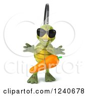 Clipart Of A 3d Tortoise Wearing Sunglasses And Chasing A Carrot On A Stick Royalty Free Illustration