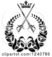 Clipart Of A Black And White Crown And Crossed Swords In A Laurel Wreath 2 Royalty Free Vector Illustration