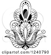 Clipart Of A Black And White Henna Lotus Flower 11 Royalty Free Vector Illustration