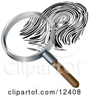 Magnifying Glass Inspecting A Fingerprint Clipart Illustration by AtStockIllustration