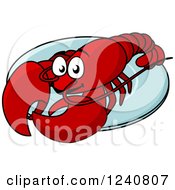 Clipart Of A Happy Lobster On A Plate Royalty Free Vector Illustration