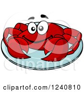 Clipart Of A Happy Crab On A Plate Royalty Free Vector Illustration