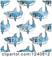 Poster, Art Print Of Seamless Background Pattern Of Aggressive Sharks