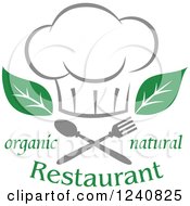 Poster, Art Print Of Chefs Hat With Leaves Silverware And Organic Natural Restaurant Text
