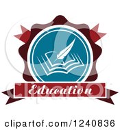 Poster, Art Print Of Blue And Red Quill And Book Education Badge