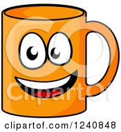 Clipart Of A Happy Orange Coffee Mug Character Royalty Free Vector Illustration