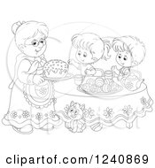 Poster, Art Print Of Black And White Granny Serving An Easter Cake To Children