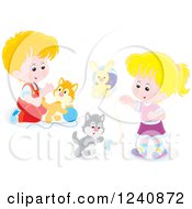 Poster, Art Print Of Children Playing With Kittens