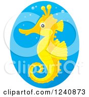 Cute Orange And Yellow Seahorse In A Blue Oval