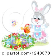 Poster, Art Print Of Female Bunny Rabbit Watering A Flower Garden