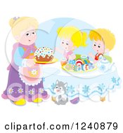 Poster, Art Print Of Granny Serving An Easter Cake To Children