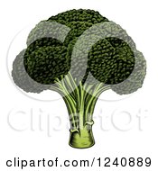 Clipart Of A Woodblock Broccoli Crown Royalty Free Vector Illustration by AtStockIllustration