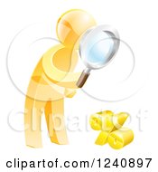 Clipart Of A 3d Gold Man Searching For A Low Percentage Rate Royalty Free Vector Illustration by AtStockIllustration