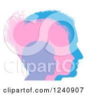 Clipart Of Blue Pink And Purple Silhouetted Profiled Faces Of A Family Royalty Free Vector Illustration