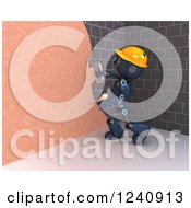 Poster, Art Print Of 3d Blue Android Construction Robot Plastering A Wall 2