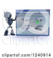Poster, Art Print Of 3d Blue Android Robot Behind A Computer File Window Of Hard Drives