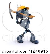 Poster, Art Print Of 3d Blue Android Construction Robot Using A Pick Axe 2