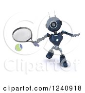 Clipart Of A 3d Blue Android Robot Playing Tennis 4 Royalty Free Illustration