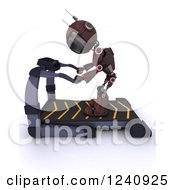 Poster, Art Print Of 3d Red Android Robot Catching His Breath On A Treadmill