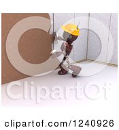 Poster, Art Print Of 3d Red Android Construction Robot Plastering A Wall 2