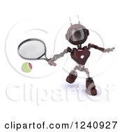 Clipart Of A 3d Red Android Robot Playing Tennis 4 Royalty Free Illustration