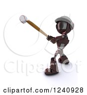Clipart Of A 3d Red Android Robot Batting At A Baseball Game 2 Royalty Free Illustration
