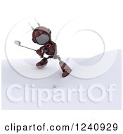 Clipart Of A 3d Red Android Robot Golfing 4 Royalty Free Illustration