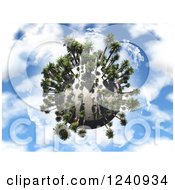 Poster, Art Print Of 3d Palm Tree Planet Over A Blue Sky With Clouds