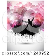 Poster, Art Print Of Silhouetted Crowd Of Fans Cheering On Grunge Over Pink Hexagons