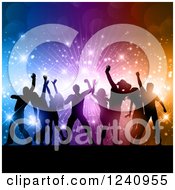Poster, Art Print Of Silhouetted Dancers Over A Burst Of Colorful Lights And Flares
