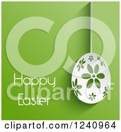 Poster, Art Print Of White Happy Easter Greeting With A Suspended Floral Egg On Green