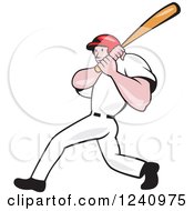 Clipart Of A Swinging Cartoon Baseball Player Royalty Free Vector Illustration