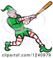 Poster, Art Print Of Cartoon Elf Swinging A Baseball Bat