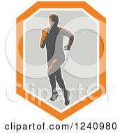 Poster, Art Print Of Male Marathon Runner In A Gray And Orange Shield