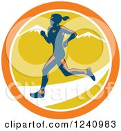 Female Marathon Runner In A Circle Of Muntains