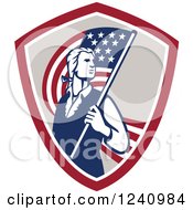Clipart Of A Retro Patriot With A Flag In A Shield Royalty Free Vector Illustration